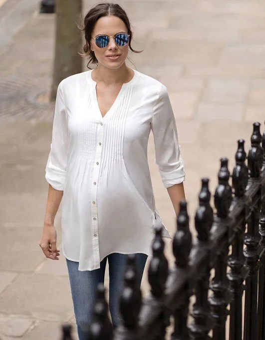 Seraphine Pintuck Detail Maternity Blouse in Ivory