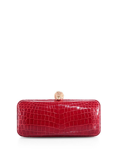 Ethan K Wildlife Odyssey Clutch in Orange Crocodile with Gold Hedgehog Clasp.jpg