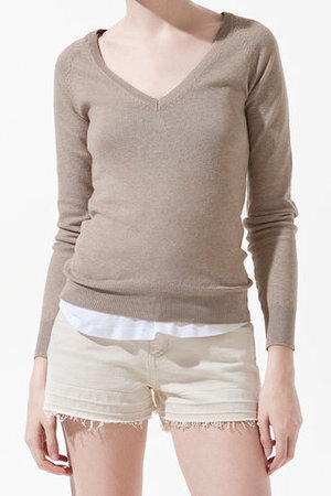 Zara Oatmeal V-Neck Sweater
