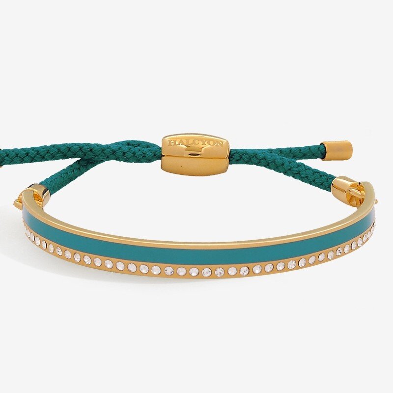 Halcyon Days Skinny Plain Sparkle Friendship Bangle in Turquoise & Gold.jpg
