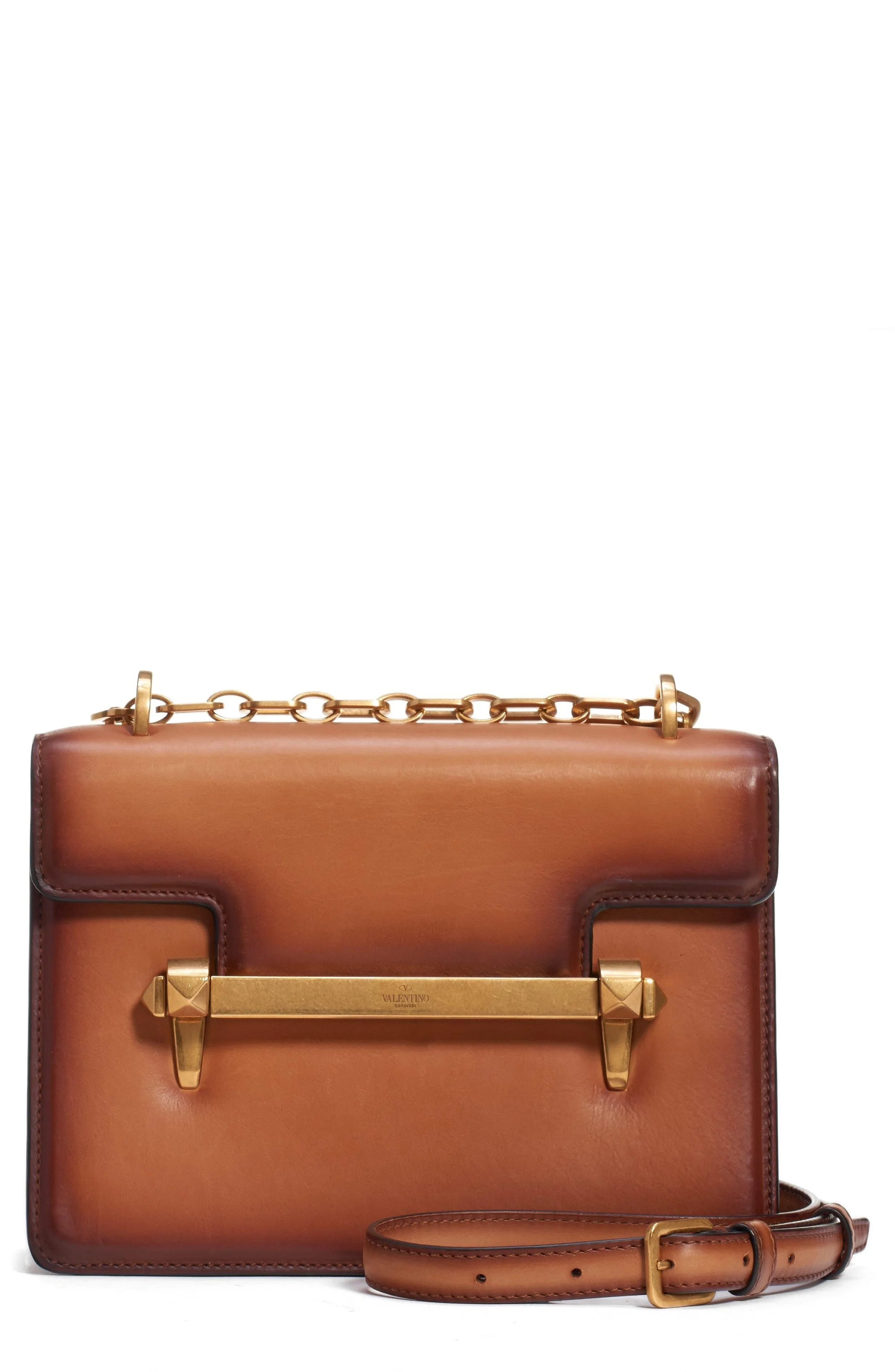 Valentino Uptown Small Leather Shoulder Bag in Tan