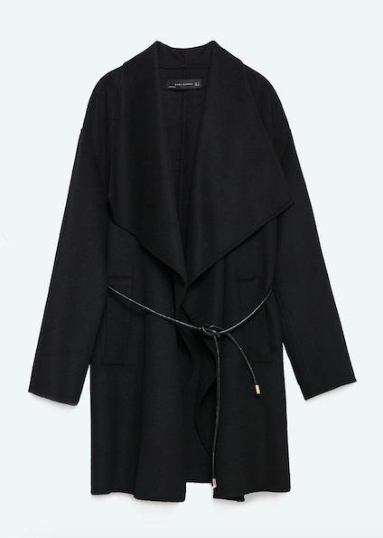 zara black wrap coat