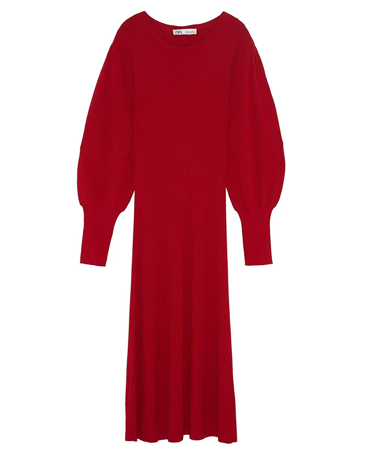 Zara Puff Sleeves Midi Dress in Red