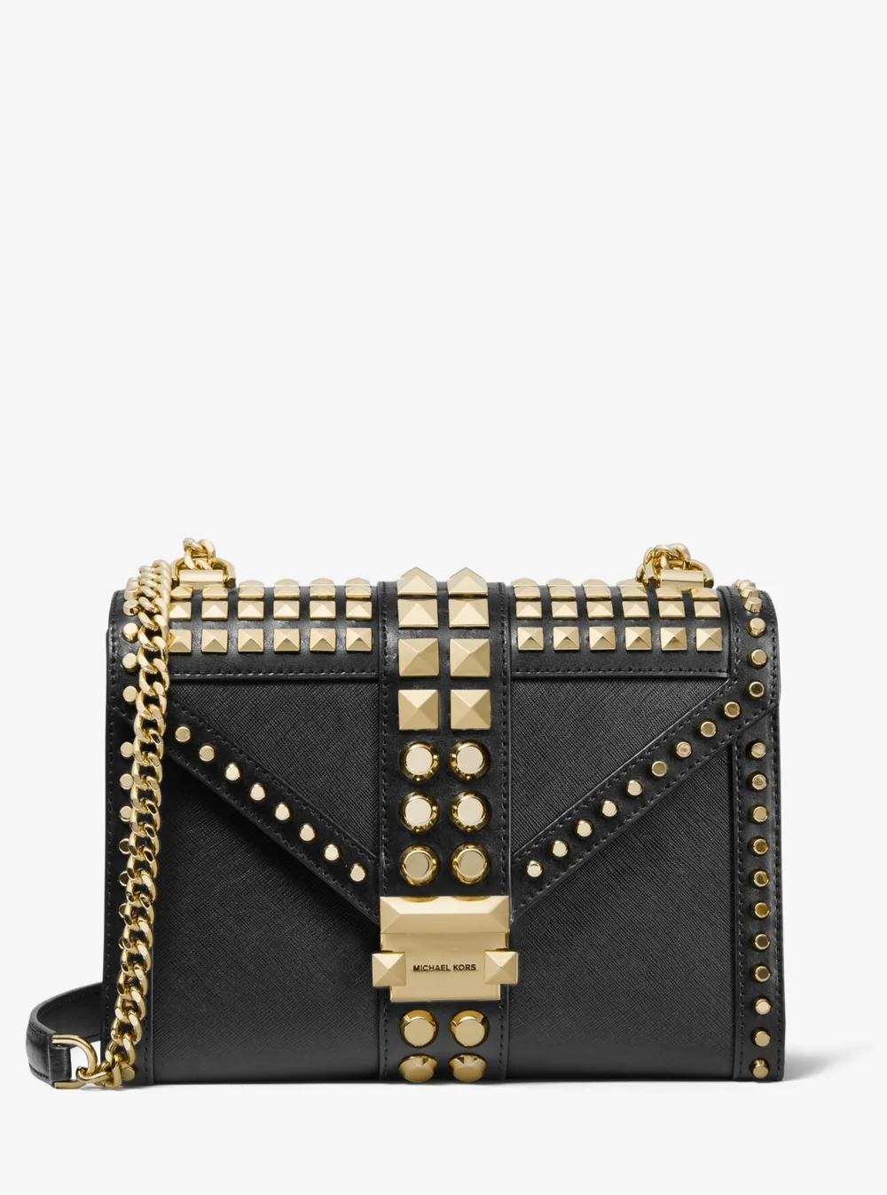 Total 41+ imagen michael kors black studded shoulder bag