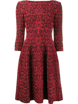 Alaïa Lace Overlay Flared Dress in Red — UFO No More