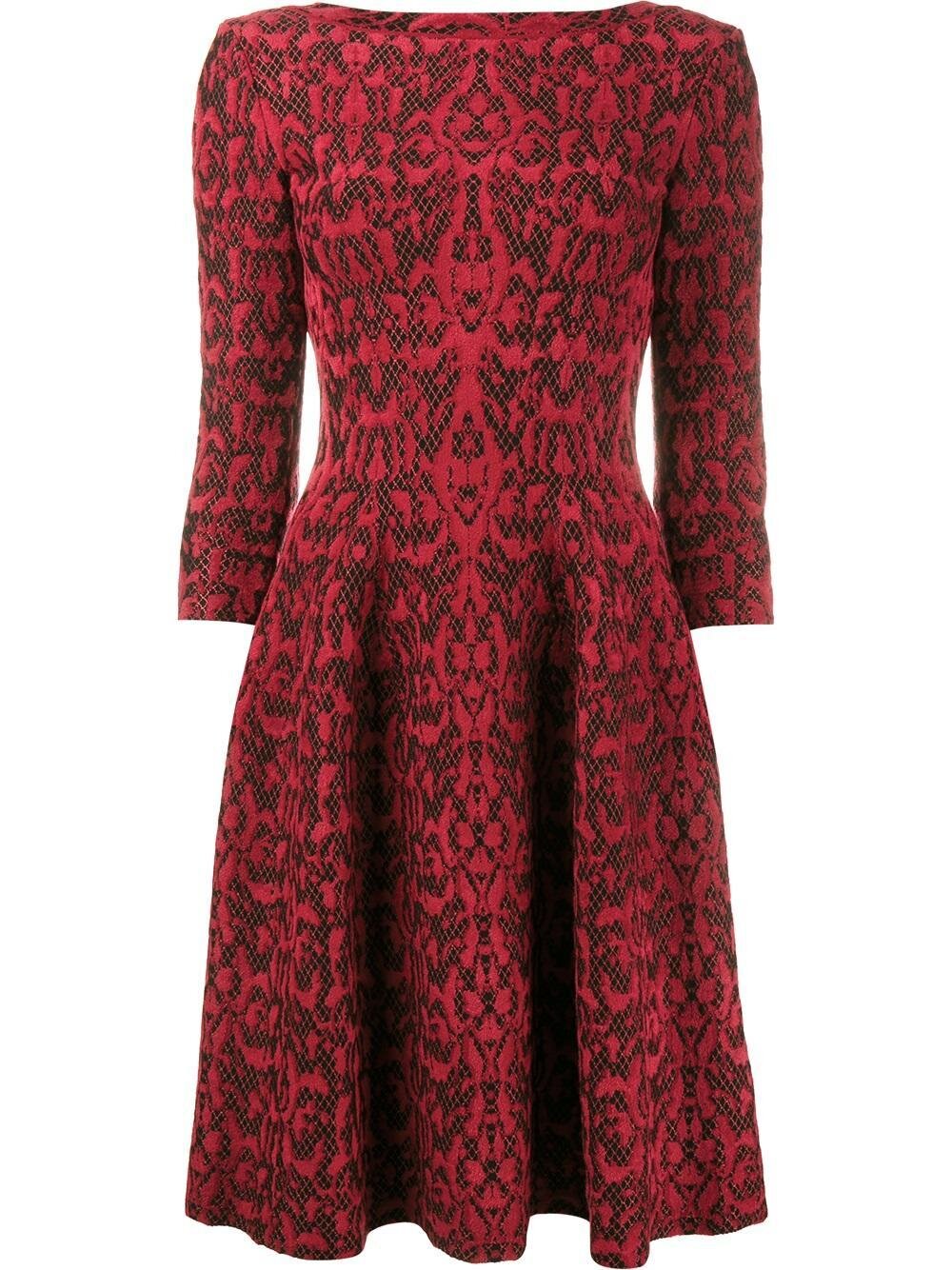 Alaïa Lace Overlay Flared Dress in Red.jpg