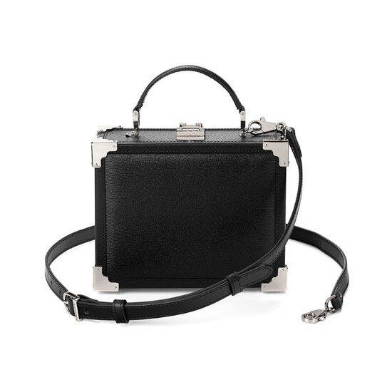 Aspinal of London The Trunk Clutch in Black Leather with Silver Hardware.jpg