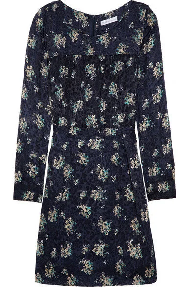 See by Chloé Printed Dévoré Satin Dress in Navy