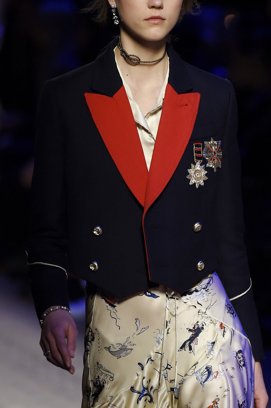 Tommy Hilfiger Double Breasted Cropped Jacket in Navy with Red Lapels.jpg