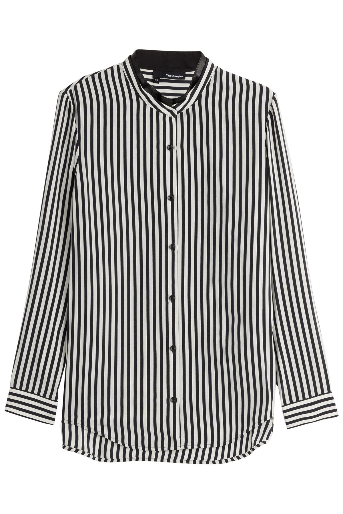 The Kooples Stripe Silk Blouse With Leather Trimmed Collar.jpg