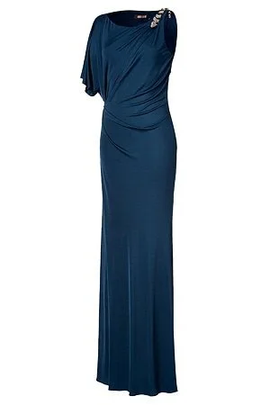 Roberto Cavalli Embellished Draped Gown in Blue