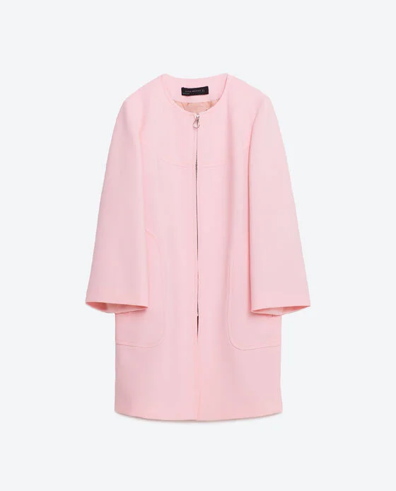 Zara Round Neck Coat with Zip in Pink