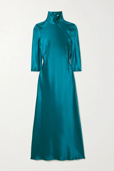 Galvan Margot Silk-Satin Midi Dress in Green