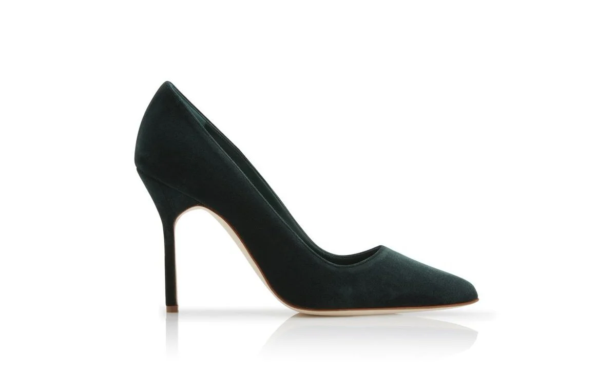 Manolo Blahnik BB Pointed Toe Pumps in Dark Green Velvet