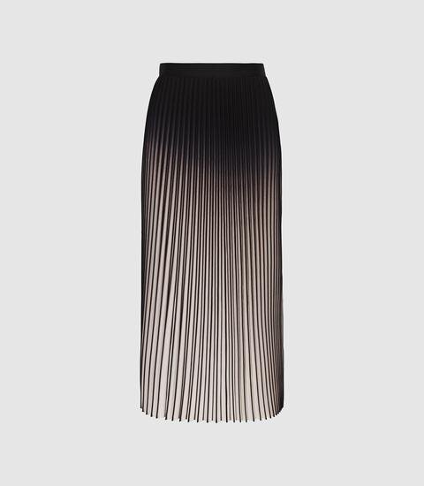 Reiss Marlie Ombre Pleated Midi Skirt In Neutral/Black — UFO No More