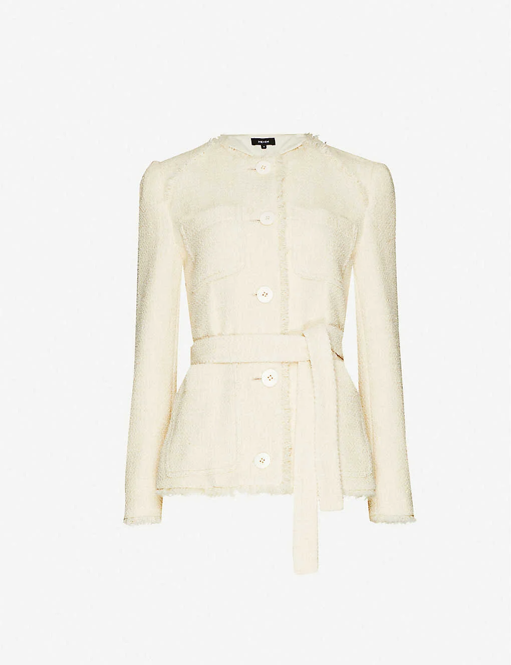 ME + EM Belted Fringe Boucle Jacket