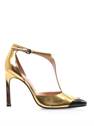 Sigerson Morrison Giliana T-Strap Pumps in Gold