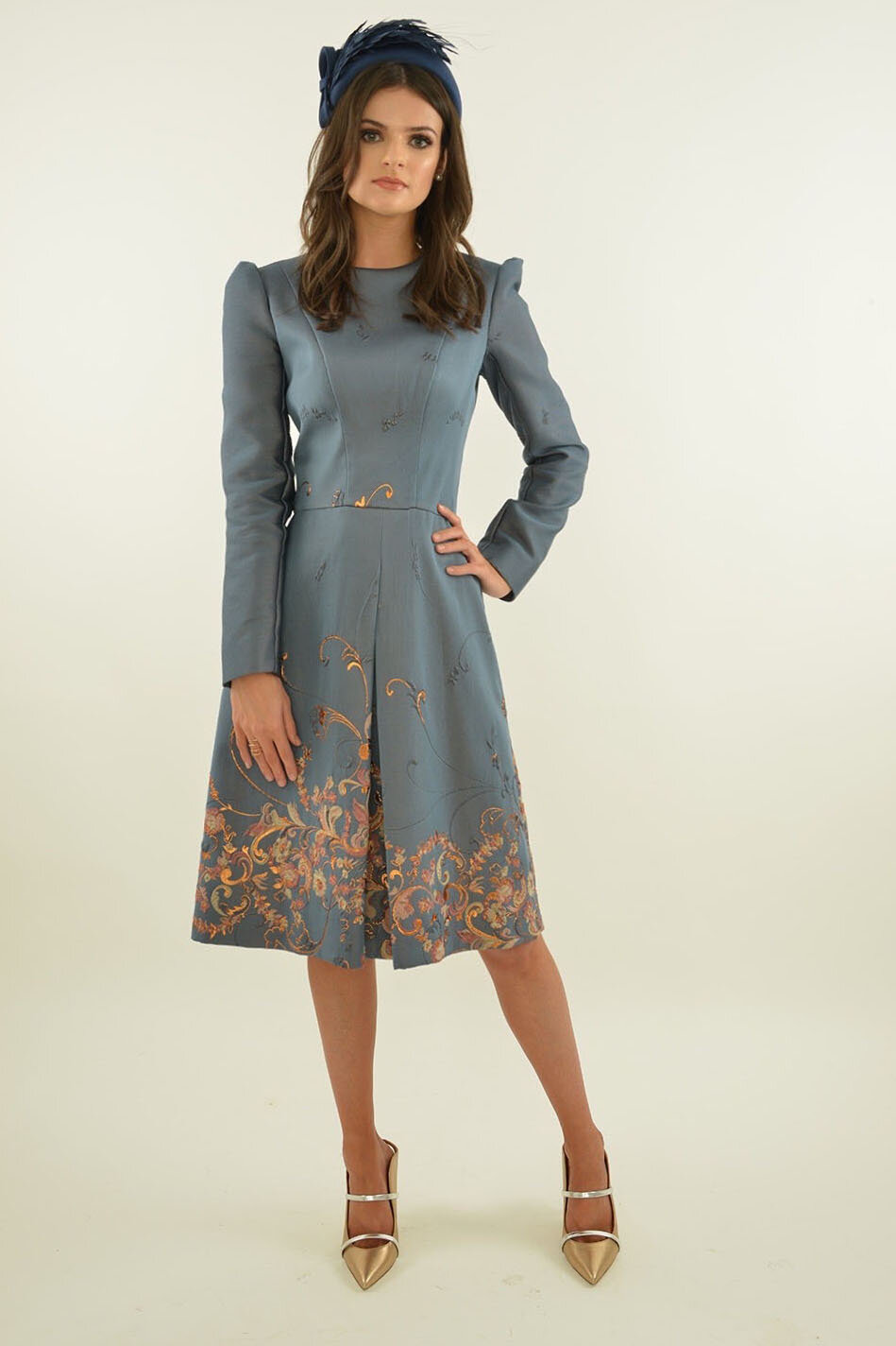 Claire Mischevani Embroidered Jacquard Dress in Duck Egg Blue.jpg