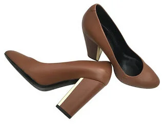 Hugo Boss Block Heel Pumps in Camel Leather