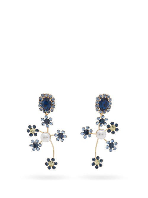 Erdem Crystal And Pearl Embellished Floral Drop Earrings In Blue