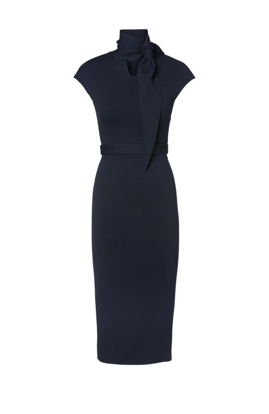 Scanlan Theodore Crepe Knit Cravat Dress in Navy  UFO No More
