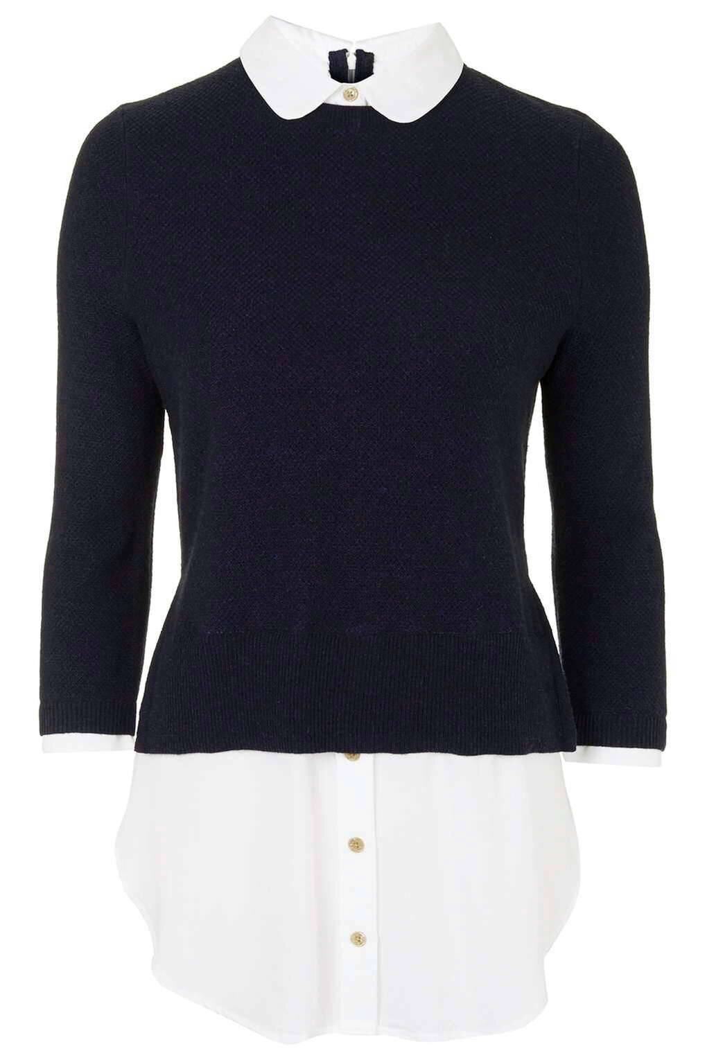 Topshop Round Collar Hybrid Sweater in Blue.jpg