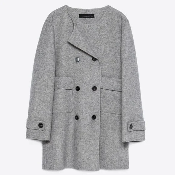 Zara Double Breasted Handmade Coat in Grey