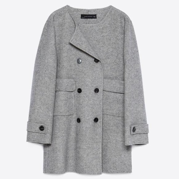 Zara Double Breasted Handmade Coat in Grey — UFO No More