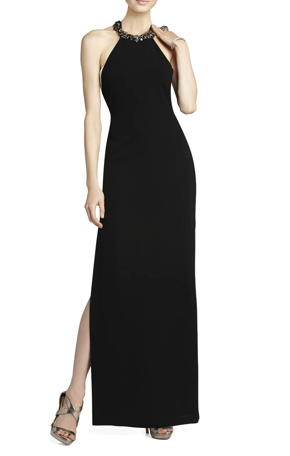 BCBGMAXAZRIA Viviane Beaded Halter Gown in Black  UFO No More