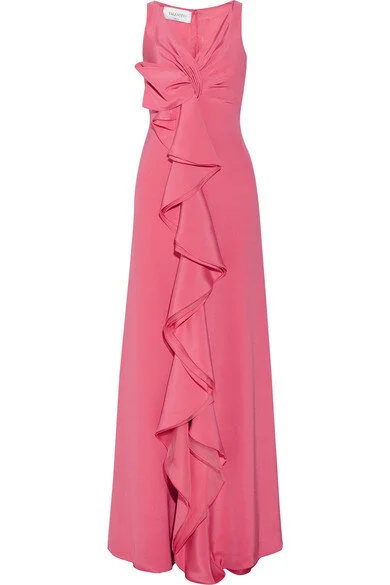Valentino Ruffle-Front Silk Gown