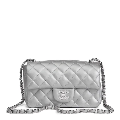 Chanel Small Classic Flap Quilted Bag in Silver UFO No More