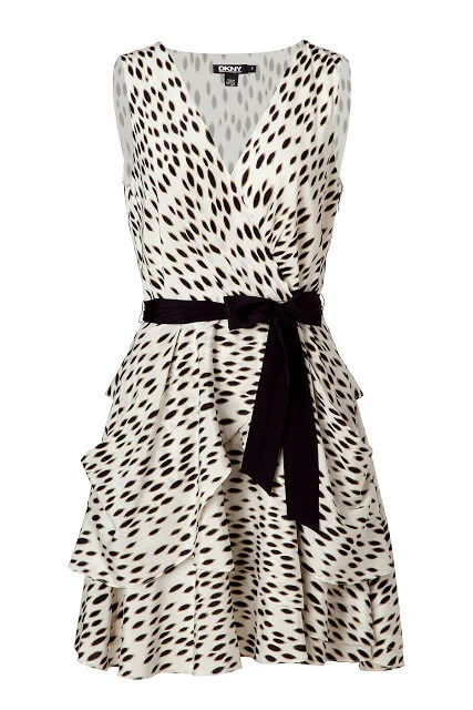 DKNY Sleeveless Printed Wrap Dress in White