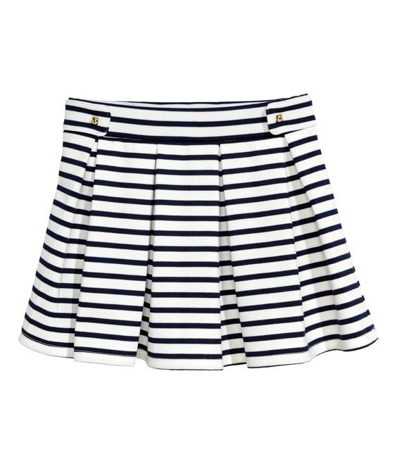 H&M Kids Pleated Jersey Skirt in White:Dark Blue Striped.jpg
