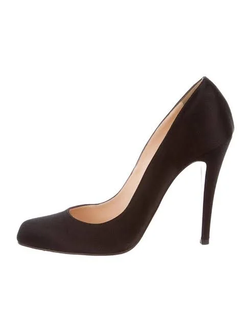 Prada Round Toe Pumps in Black Satin