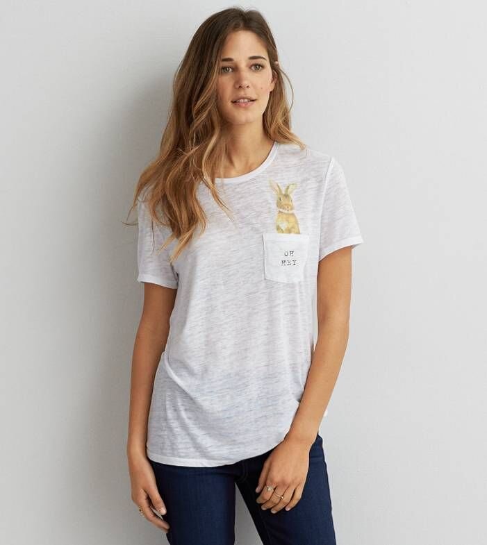 American Eagle Oh Hey Bunny Pocket Graphic T-Shirt in White.jpg