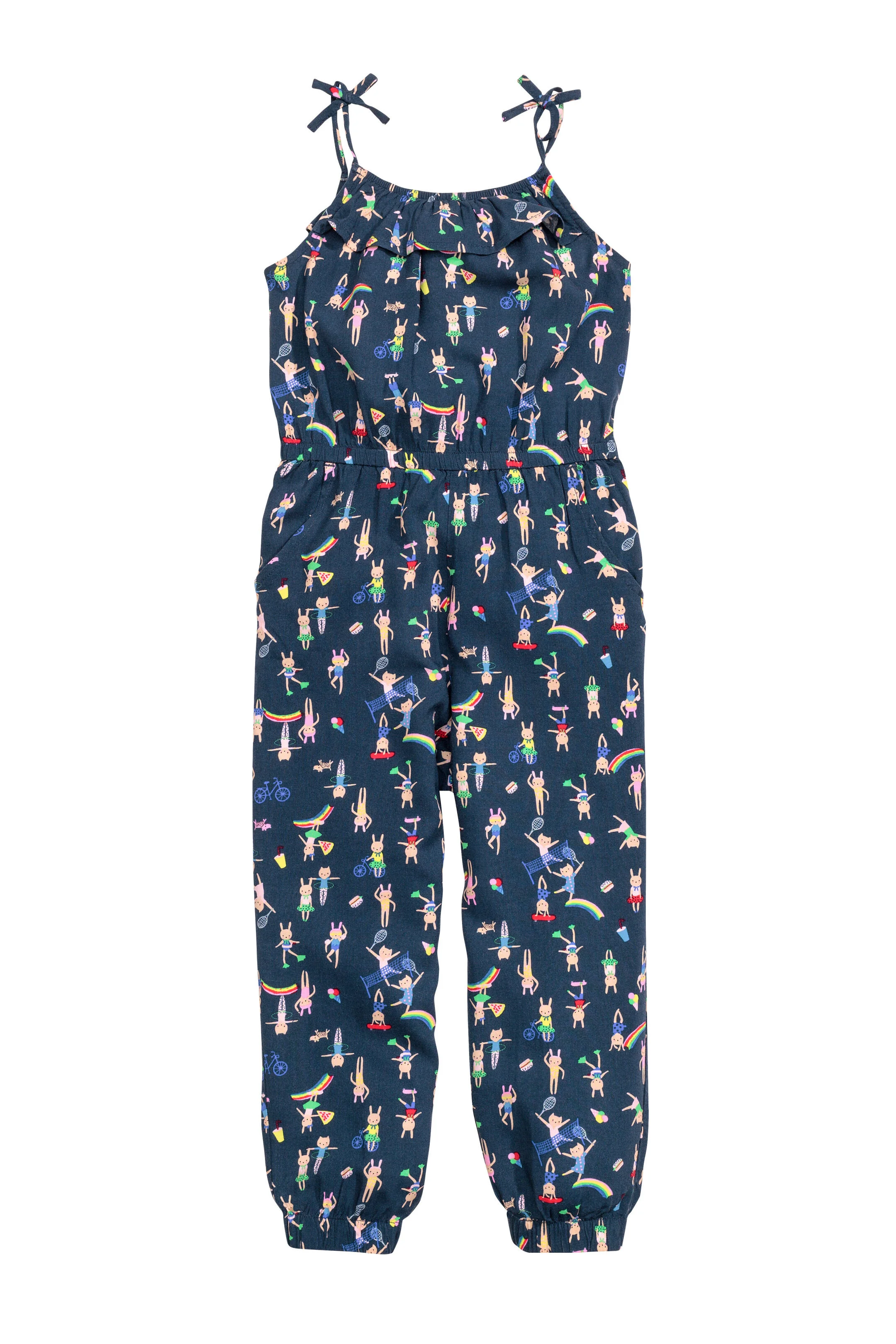 H&M Kids Patterned Jumpsuit with Bow Straps in Dark Blue