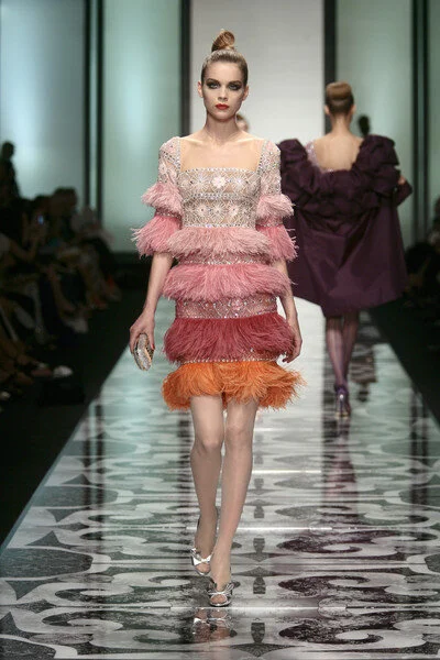 Valentino Haute Couture Feather Embellished Gown in Black