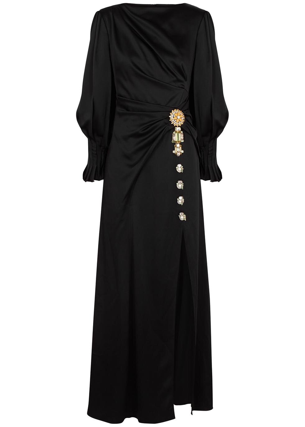 Peter Pilotto Brooch-Embellished Gown in Black Satin.jpg