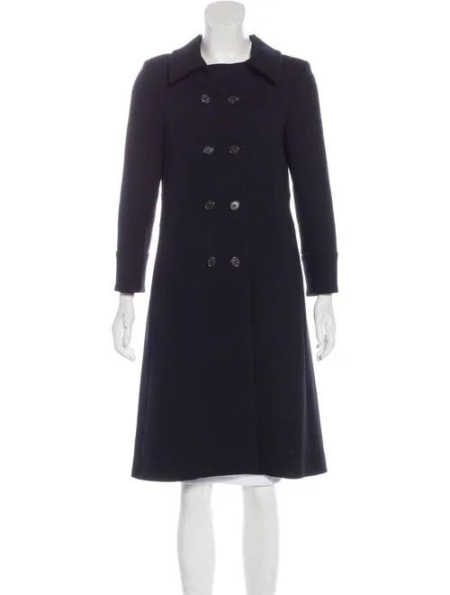 Marni Double Breasted Knee-Length Coat in Navy