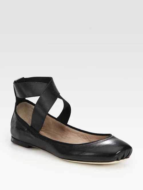 Chloé Strappy Square Toe Ballet Flats in Black Leather