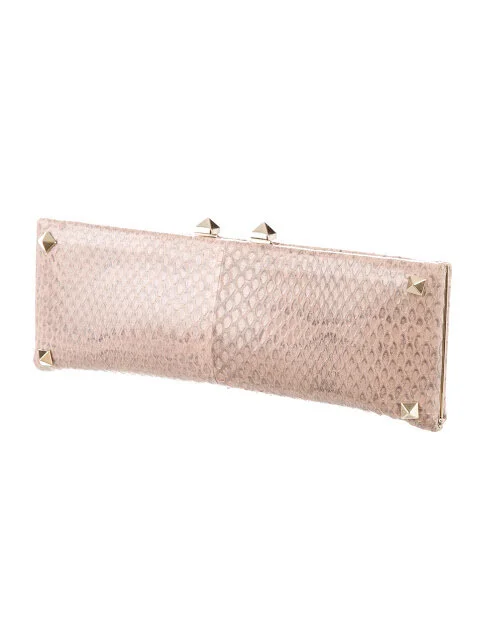 Valentino Snakeskin Studded Clutch in Pink