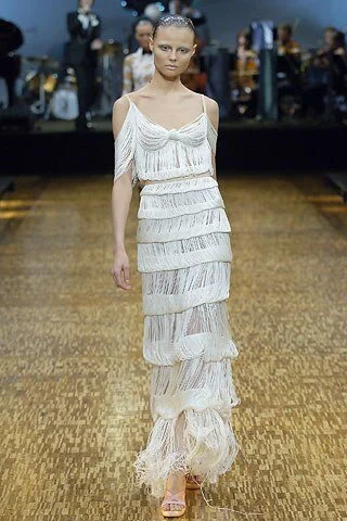 Viktor & Rolf Cold Shoulder Fringe Gown in Red