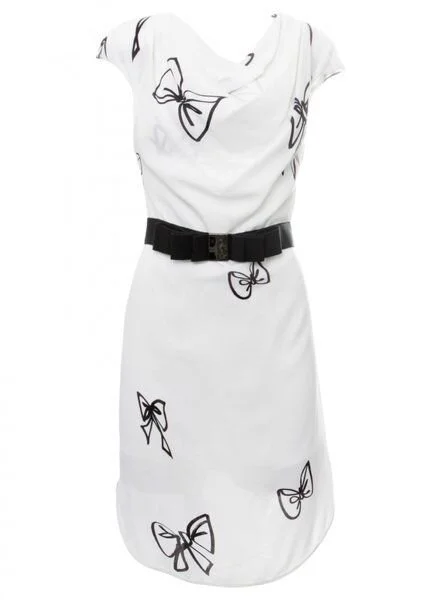 Viktor & Rolf Detachable Bow Belt Draped Dress in White