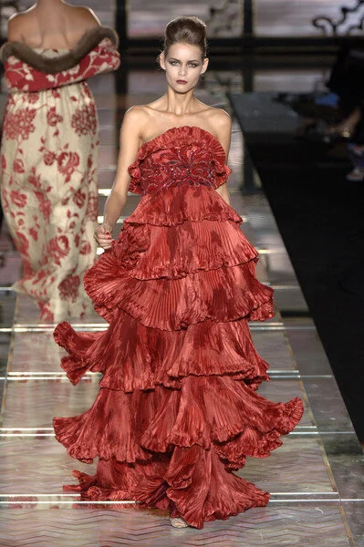 Valentino Haute Couture Ruffle Embellished Gown in Red