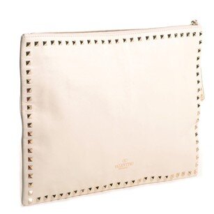 Red Valentino Rock Ruffles Leather Clutch Bag In White