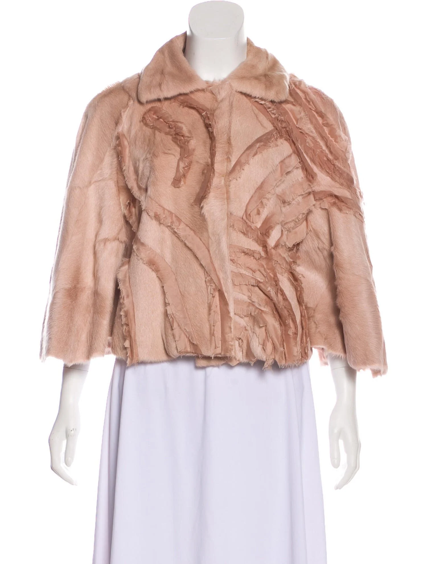Alberta Ferretti Fur Collared Cape in Pink