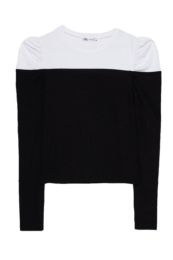 Zara Round Neck Top With Long Sleeves With Puff Shoulders.jpg