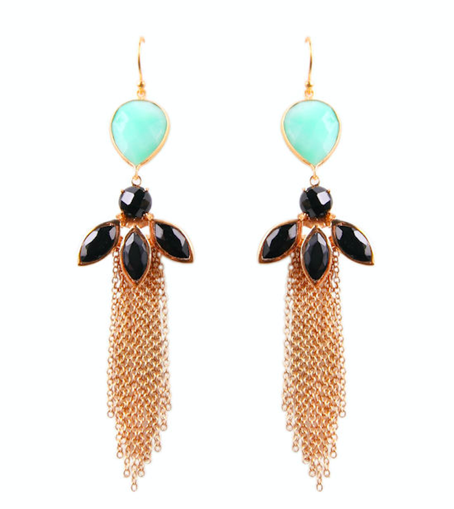 Willow & Clo Raindrop Stone Mix & Chain Earrings in Turquoise and Black.png