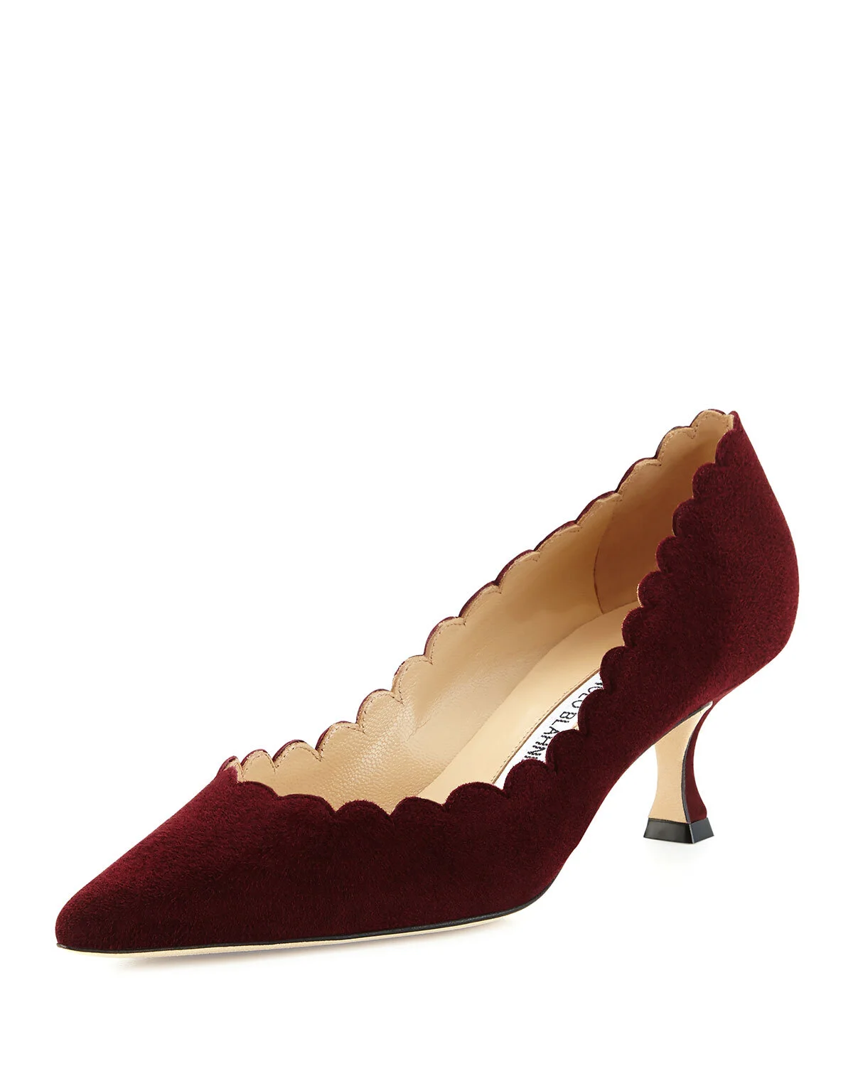 Manolo Blahnik Srilasca Scalloped Suede Pumps in Bordeaux