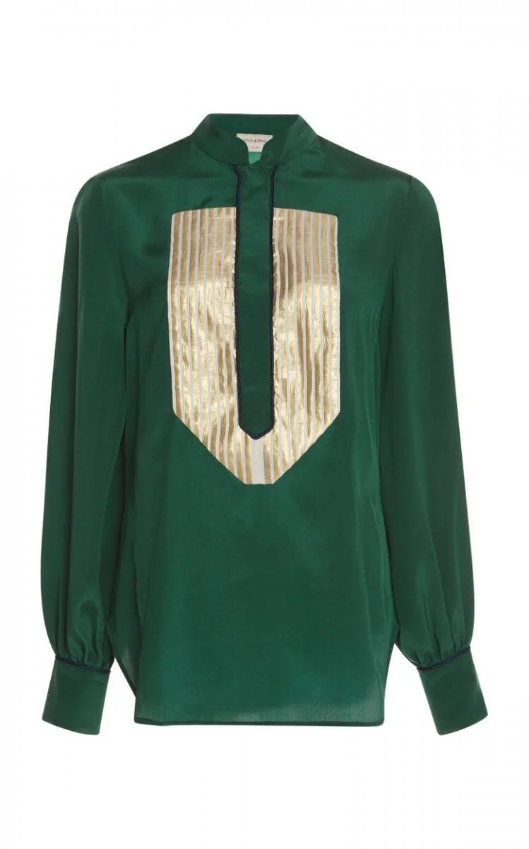 Zeus + Dione Delphi Long Sleeve Blouse in Green